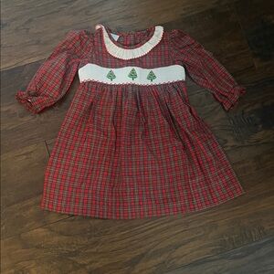 Edgehill Collection EUC  Red Plaid Dress with Christmas Tree Embroidery